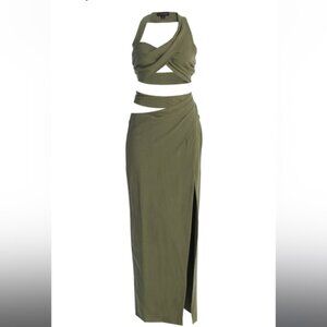 JLUXLABEL XS Olive NEW AGE TWO PIECE SKIRT SET